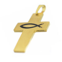 Edelstahlanhänger - Kreuz  mit Ichthys "Numar" PVD-Gold