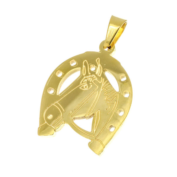 Edelstahlanhänger - Hufeisen mit Pferd Gold