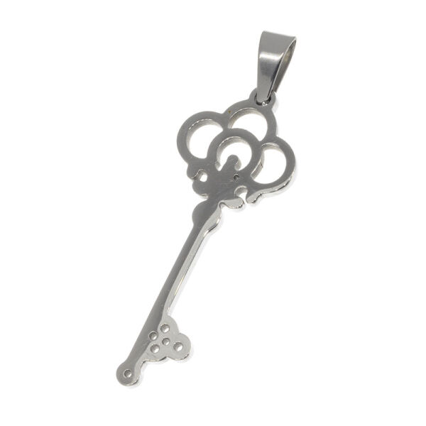 Stainless Steel Pendant – Key with Rounded Details, Steel-Coloured