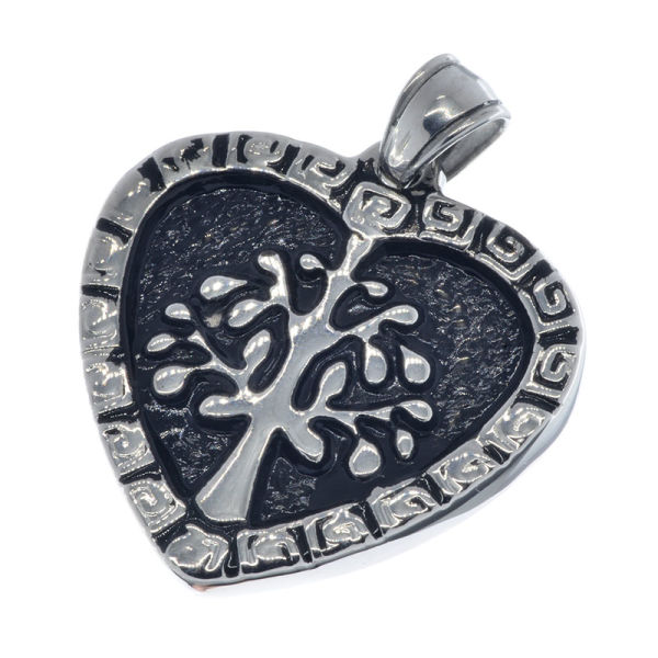 Stainless Steel Pendant - Heart with Tree of Life - Steel/PVD-Black