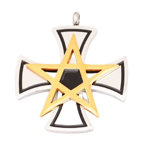 Stainless steel pendant - Iron cross with pentagram