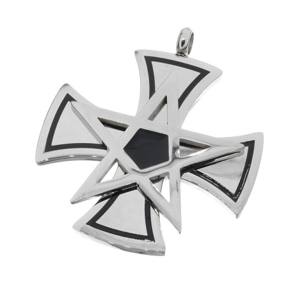 Stainless steel pendant - Iron cross with pentagram Steel