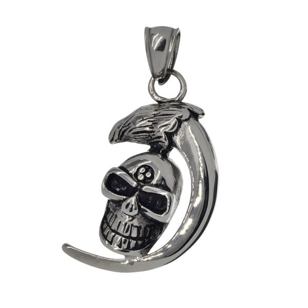Stainless steel pendant - skull in the moon