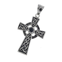 Edelstahlanhänger - keltisches Kreuz mit Glasstein