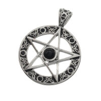 Edelstahlanhgänger Pentagramm mit Glassteinen Schwarzer Stein