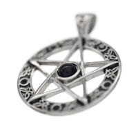 Edelstahlanhgänger Pentagramm mit Glassteinen Schwarzer Stein