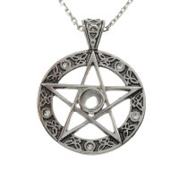 Stainless steel pendant pentagram with glass stones White Stone