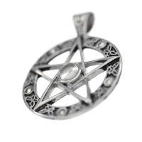 Stainless steel pendant pentagram with glass stones White Stone