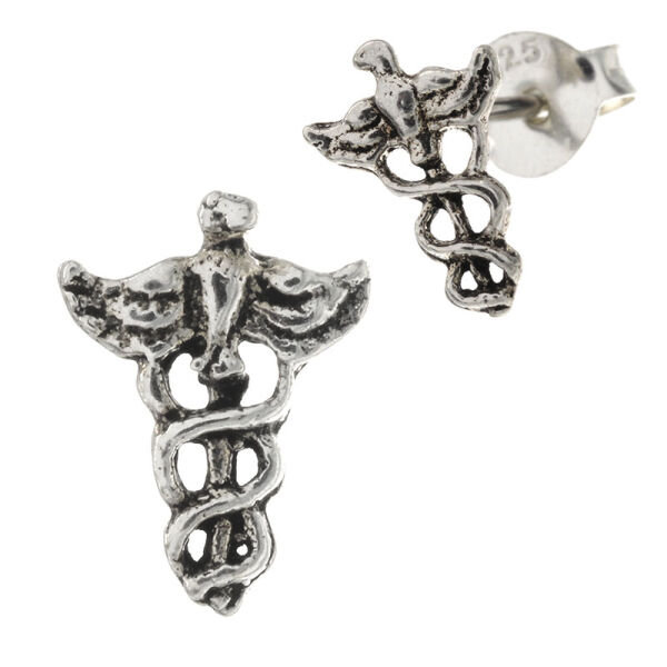 Silberohrstecker  - Hermesstab/ Caduceus mit Schlangen + Adler