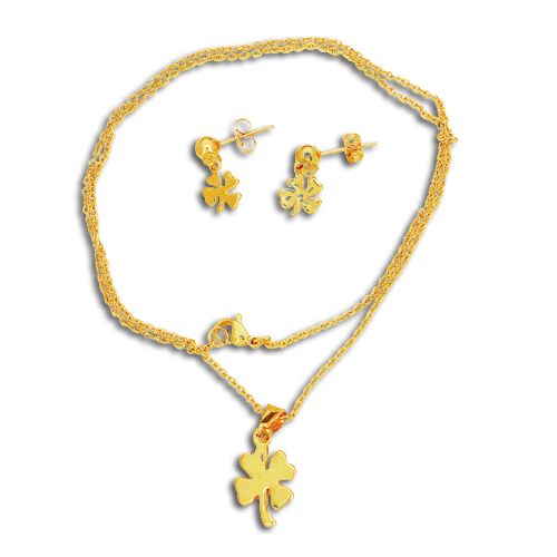 SET Edelstahlanhänger - & Kette & Ohrringe - KLEEBLATT Pvd-GOLD-Beschichtung