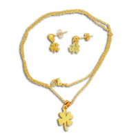 SET Edelstahlanhänger - & Kette & Ohrringe - KLEEBLATT Pvd-GOLD-Beschichtung