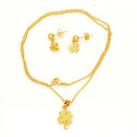 SET Edelstahlanhänger - & Kette & Ohrringe - KLEEBLATT Pvd-GOLD-Beschichtung