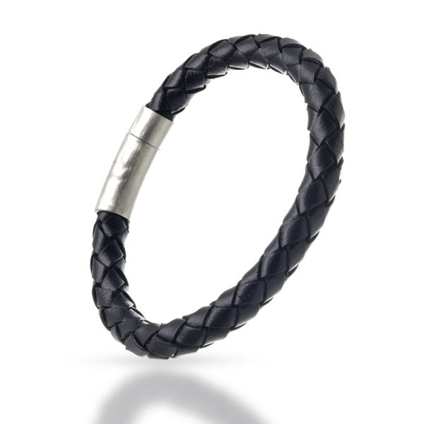 Lederarmband schwarz mit Edelstahlverschluss 21cm