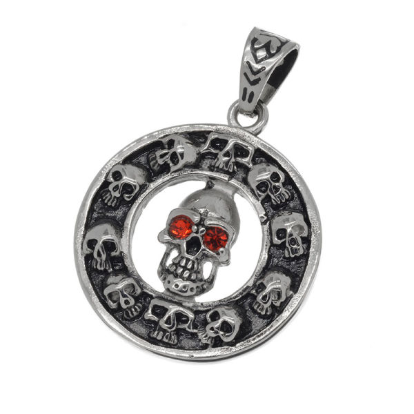 Stainless Steel Pendant - Skull - Red