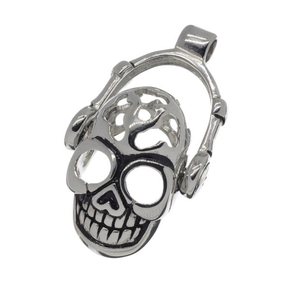 Stainless steel pendant - skull with headphones