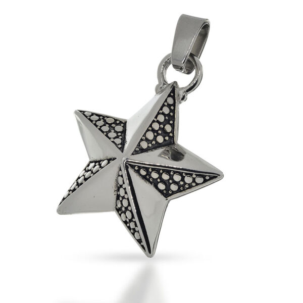 Stainless Steel Pendant – Relief Star with Dotted Panels