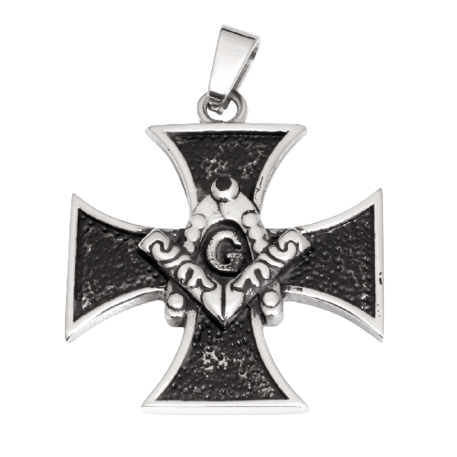 Edelstahlanhänger - Eisernes Kreuz mit Freimaurer-Symbol