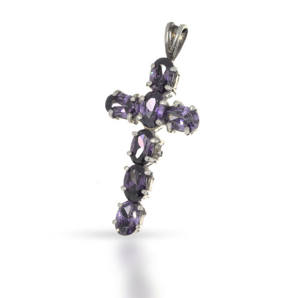 925 Sterling Silberanhänger - Kreuz mit Zirkonia Lila "Aimo"
