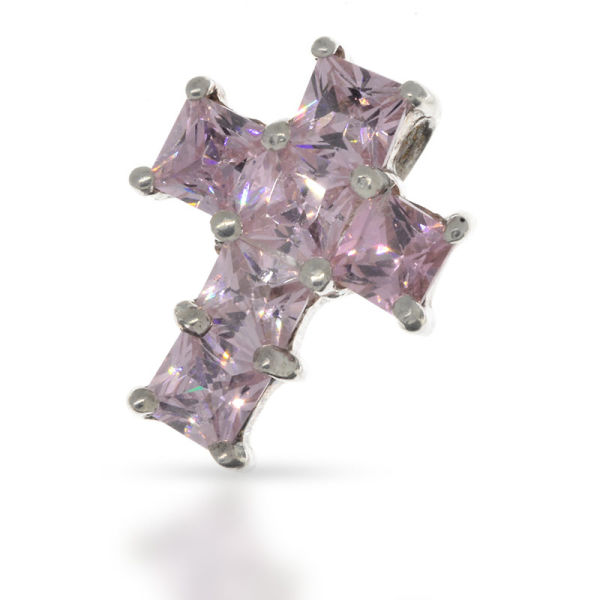 925 Sterling Silberanhänger - Kreuz mit Zirkonia Rosa "Fee"
