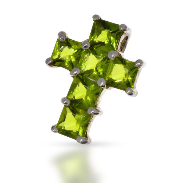 925 Sterling Silberanhänger - Kreuz mit Zirkonia Grün "Fee"