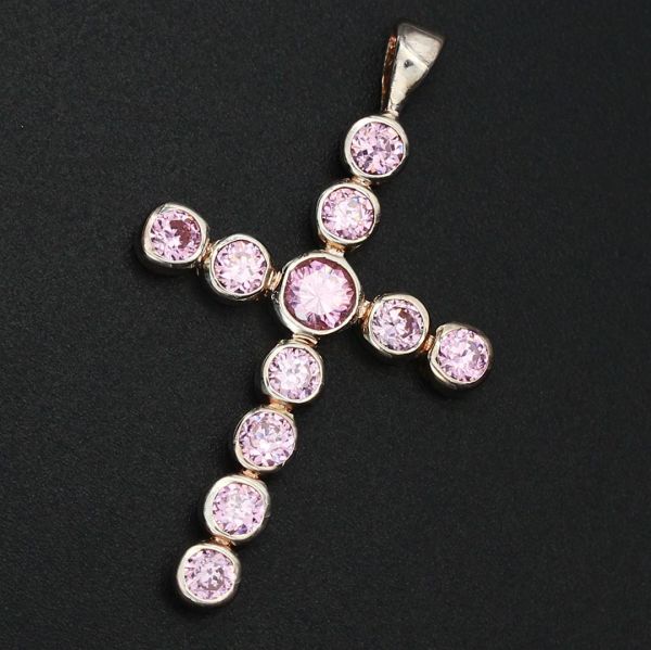 925 Sterling Silberanhänger - Kreuz mit Zirkonia Rosa "Albert"