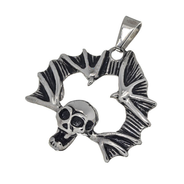 Stainless Steel Pendant – Vampire Skull with Wing Collar