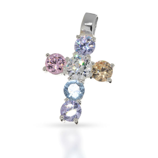 925 Sterling Silberanhänger - Kreuz mit Cubik Zirkonia Bunt "Glen"