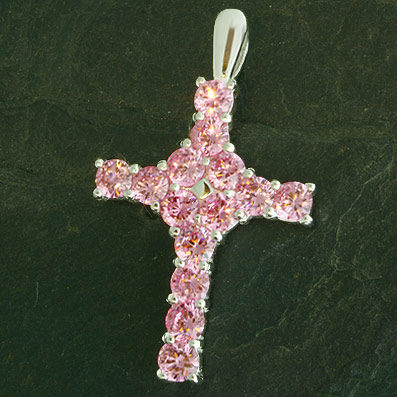 925 Sterling Silberanhänger - Kreuz mit Cubik Zirkonia Rosa "Gisbert"