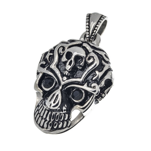 Stainless Steel Pendant – Skull with Broken Forehead and Ornaments
