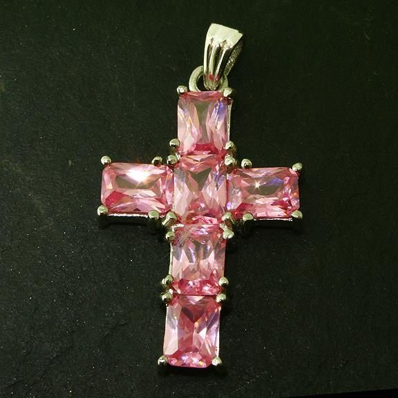 925 Sterling Silberanhänger - Kreuz mit Cubic Zirkonia Rosa "Amelie"