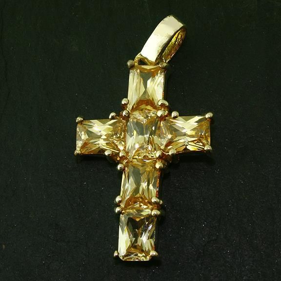 925 Sterling Silberanhänger - Kreuz mit Cubic Zirkonia Gold "Amelie"