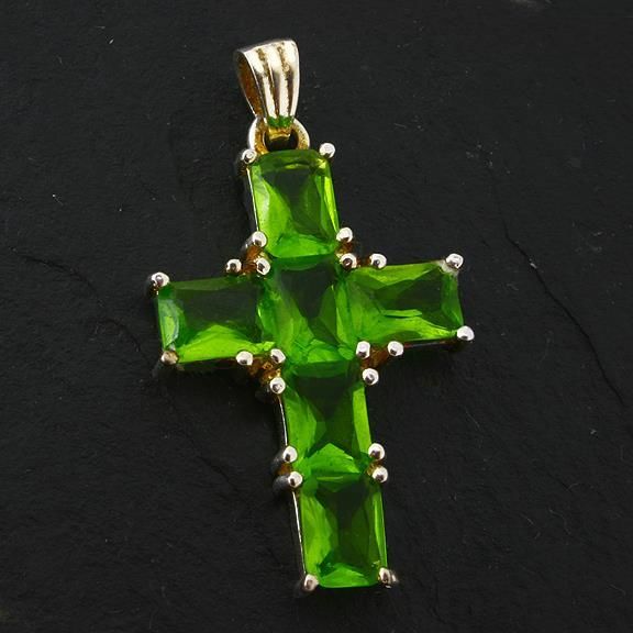 925 Sterling Silberanhänger - Kreuz mit Cubic Zirkonia Grün "Amelie"