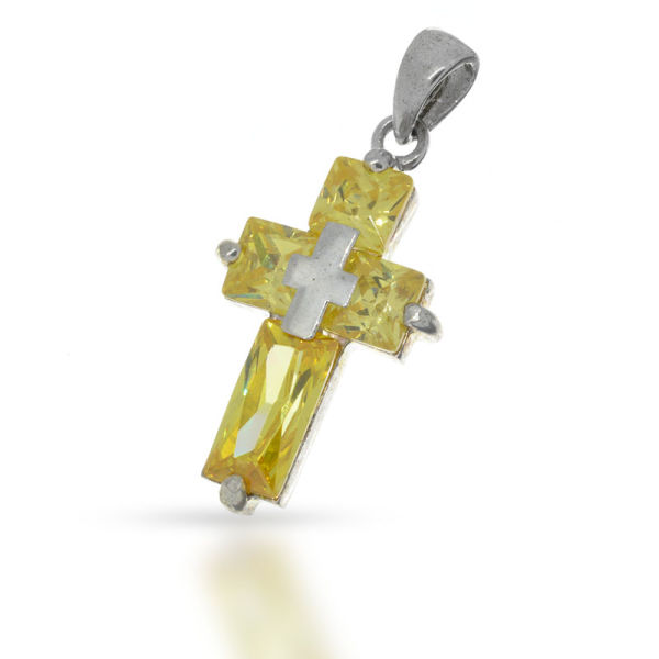 925 Sterling Silberanhänger - Kreuz mit Cubic Zirkonia Gelb "Stan"