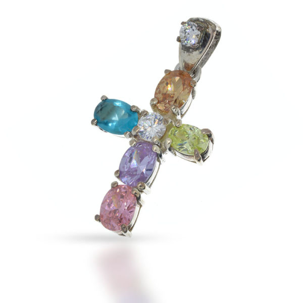 925 Sterling Silberanhänger - Kreuz mit Cubik Zirkonia Bunt "Amir"