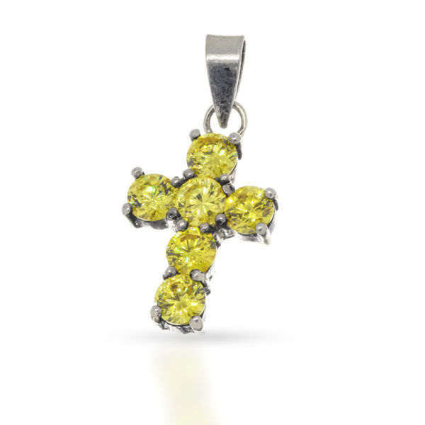 925 Sterling Silberanhänger - Kreuz mit Cubik Zirkonia Gelb "Damian"