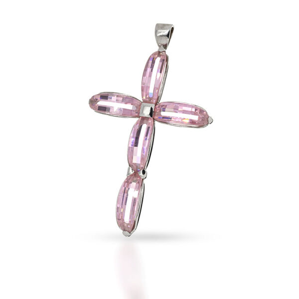 925 Sterling Silberanhänger - Kreuz mit Cubik Zirkonia Rosa "Niklas"