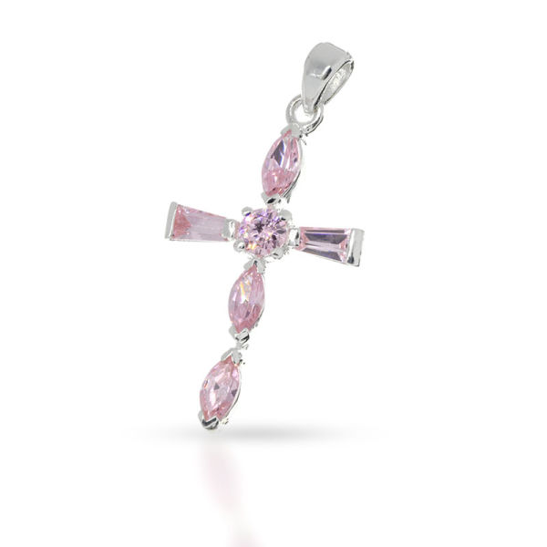 925 Sterling Silberanhänger - Kreuz mit Cubik Zirkonia Rosa "Kendra"