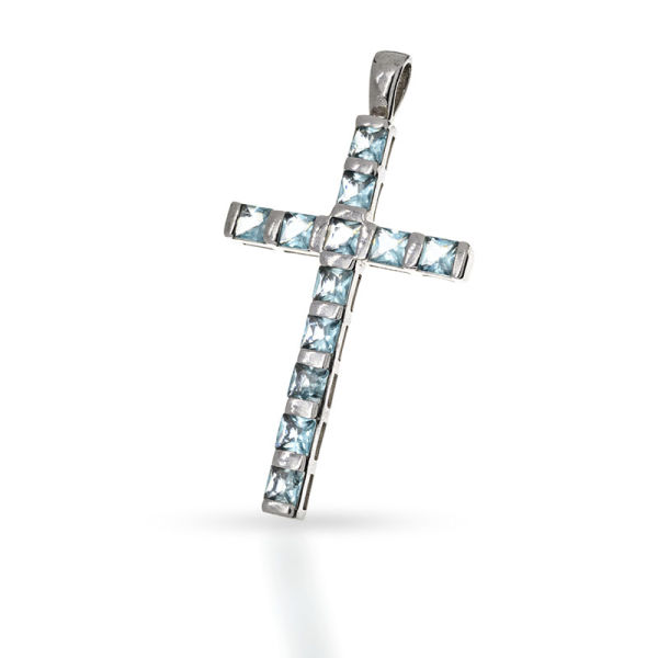 925 Sterling Silberanhänger - Kreuz mit Cubik Zirkonia Hellblau "Fay"