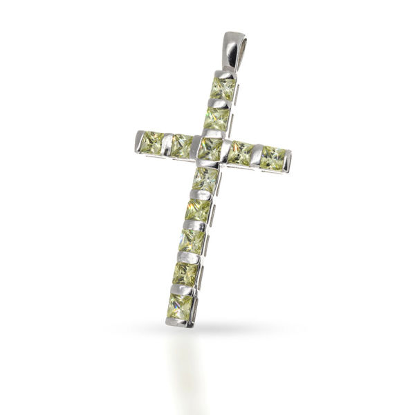 925 Sterling Silberanhänger - Kreuz mit Cubik Zirkonia Grün "Fay"