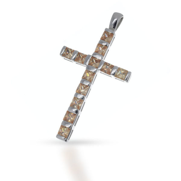 925 Sterling Silberanhänger - Kreuz mit Cubik Zirkonia Gold "Fay"