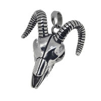 Stainless Steel Pendant – Ram Skull with Long...
