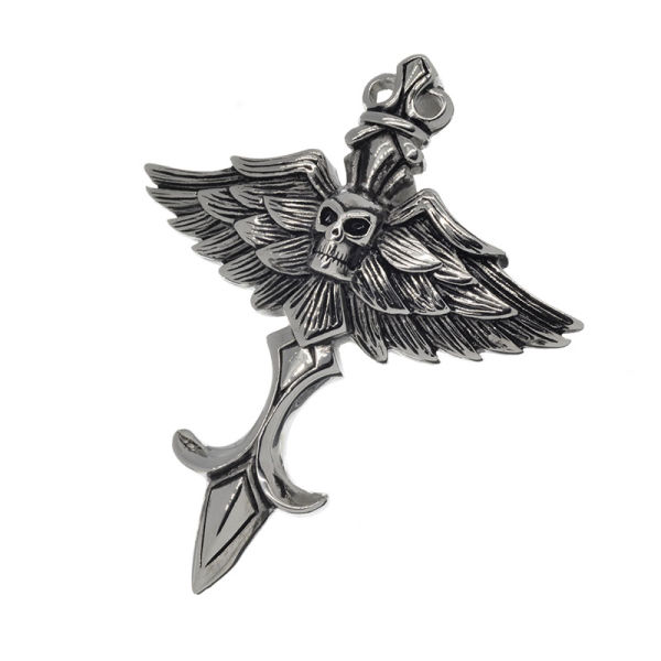 Edelstahlanhänger - geflügeltes Kreuz mit Totenkopf