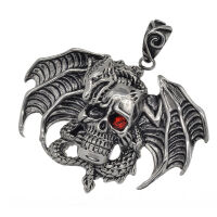 Stainless Steel Pendant – Dragon above Skull with Broad Wings