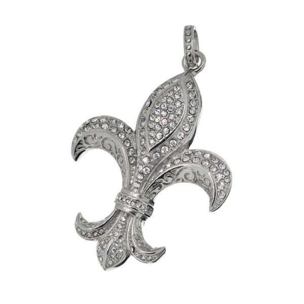 Stainless steel pendant - Lily Fleur de Lys with stones
