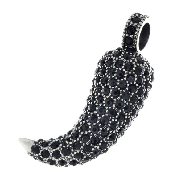 Stainless Steel Pendant - Horn with Black Stones