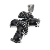 Stainless Steel Pendant - Cross & Snake with Black Stones