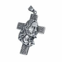 Stainless steel pendant - cross with the face of Christ