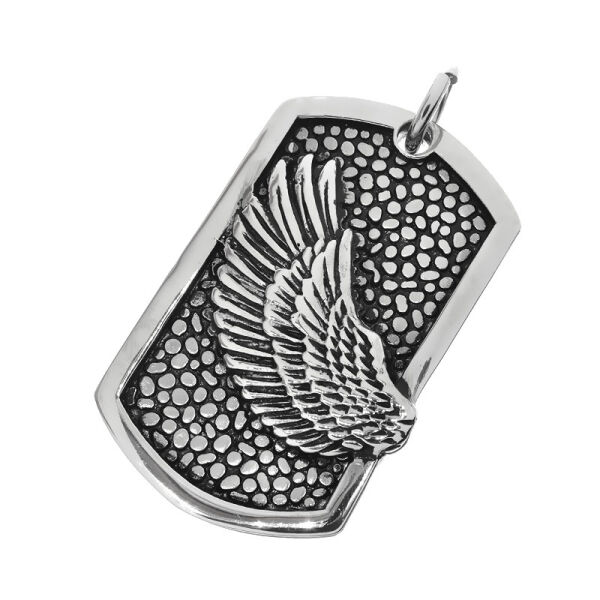 Stainless Steel Pendant – Wing Relief on Textured Tag