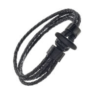 Lederarmband geflochten mit Edelstahlverschluss schwarz