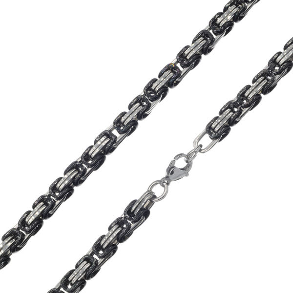 Stainless Steel Chain King Necklace - Stainless Steel - Black Bicolor